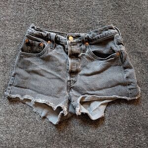 Levi's Washed Black Frayed Hem Denim Cutoff Shorts